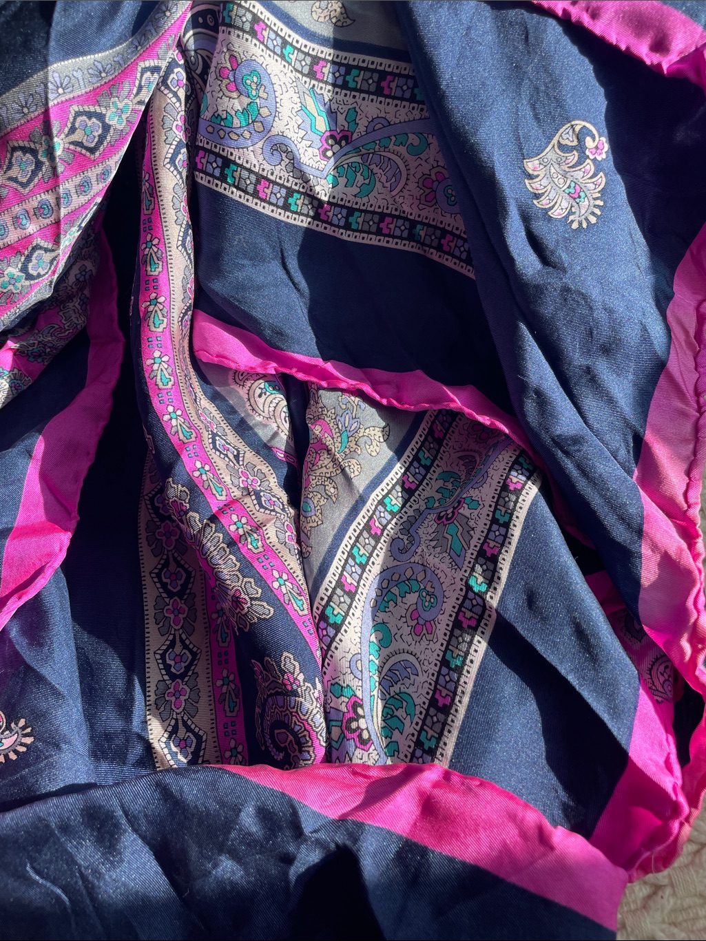 Vtg Silk Scarf Navy Paisley